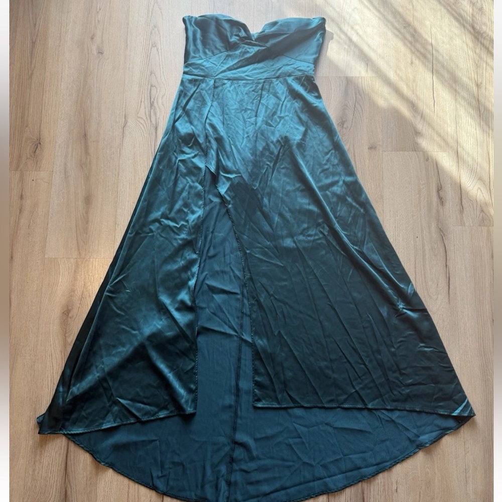 RTR Elle Zeitoune Magnolia Strapless Gown Shift Dress Green Satin Size Large - Picture 4 of 12